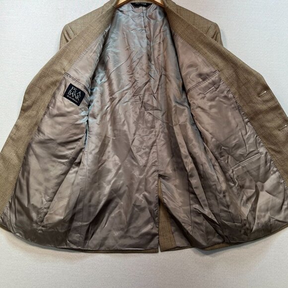 Jos. A. Bank Mens Wool 2 Button Sport Jacket Long Sleeve Size 41 Tan Houndstooth - Picture 6 of 14